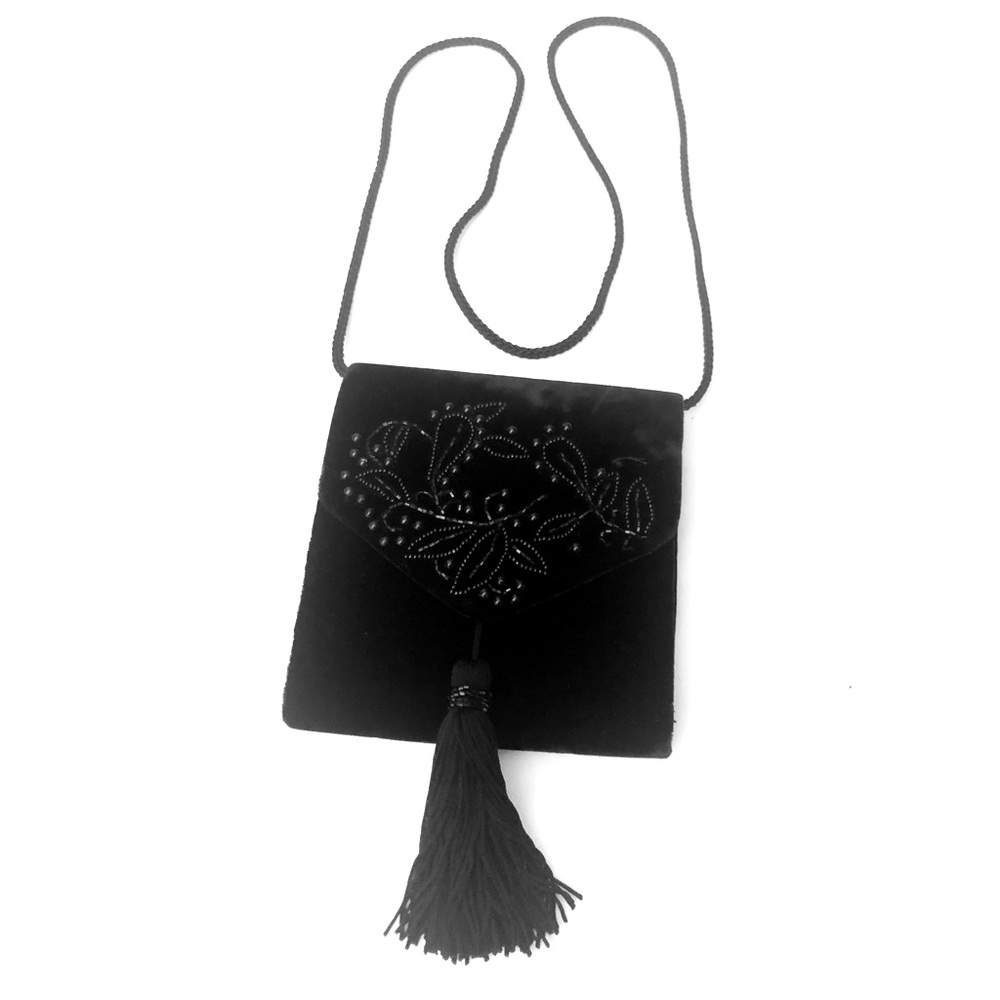 Warren Reed Black Velvet Embellished Wallet Bag